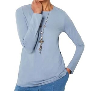 J.Jill Pima Cotton Long Sleeve Tee 2X Plus Blue Crewneck Hi Low Pullover Casual